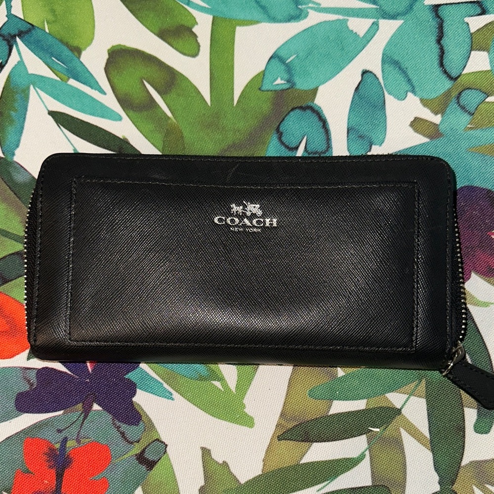 Coach Black Zip Around Wristlet Clutch
